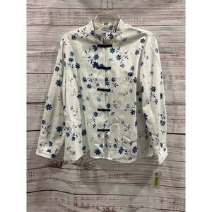 Pendleton Women White Blue Floral Mandarin Collar Frog Closure Jacket SZ 16P NWT